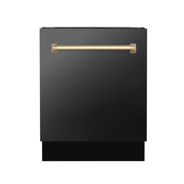 ZLINE 48" Appliance Package - Autograph Edition - Black Stainless Steel Dual Fuel Range, Range Hood, Dishwasher and Refrigeration with Gold Accents (4AKPR-RABRHDWV48-G)