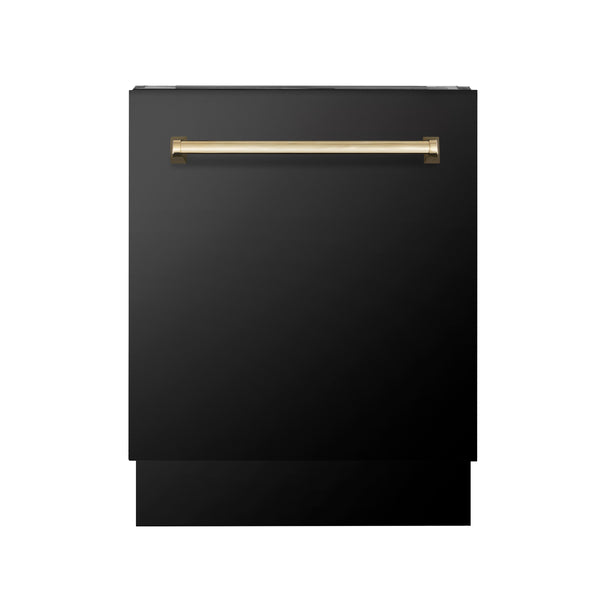 ZLINE 48" Appliance Package - Autograph Edition - Black Stainless Steel Dual Fuel Range, Range Hood, Dishwasher and Refrigeration with Champagne Bronze Accents (4AKPR-RABRHDWV48-CB)