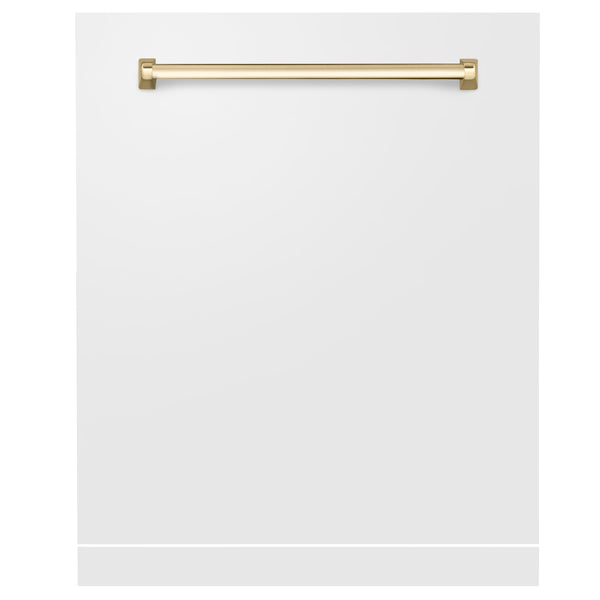 ZLINE Autograph Edition 24" Monument Dishwasher Panel in White Matte with Polished Gold Handle (DPMTZ-WM-24-G)