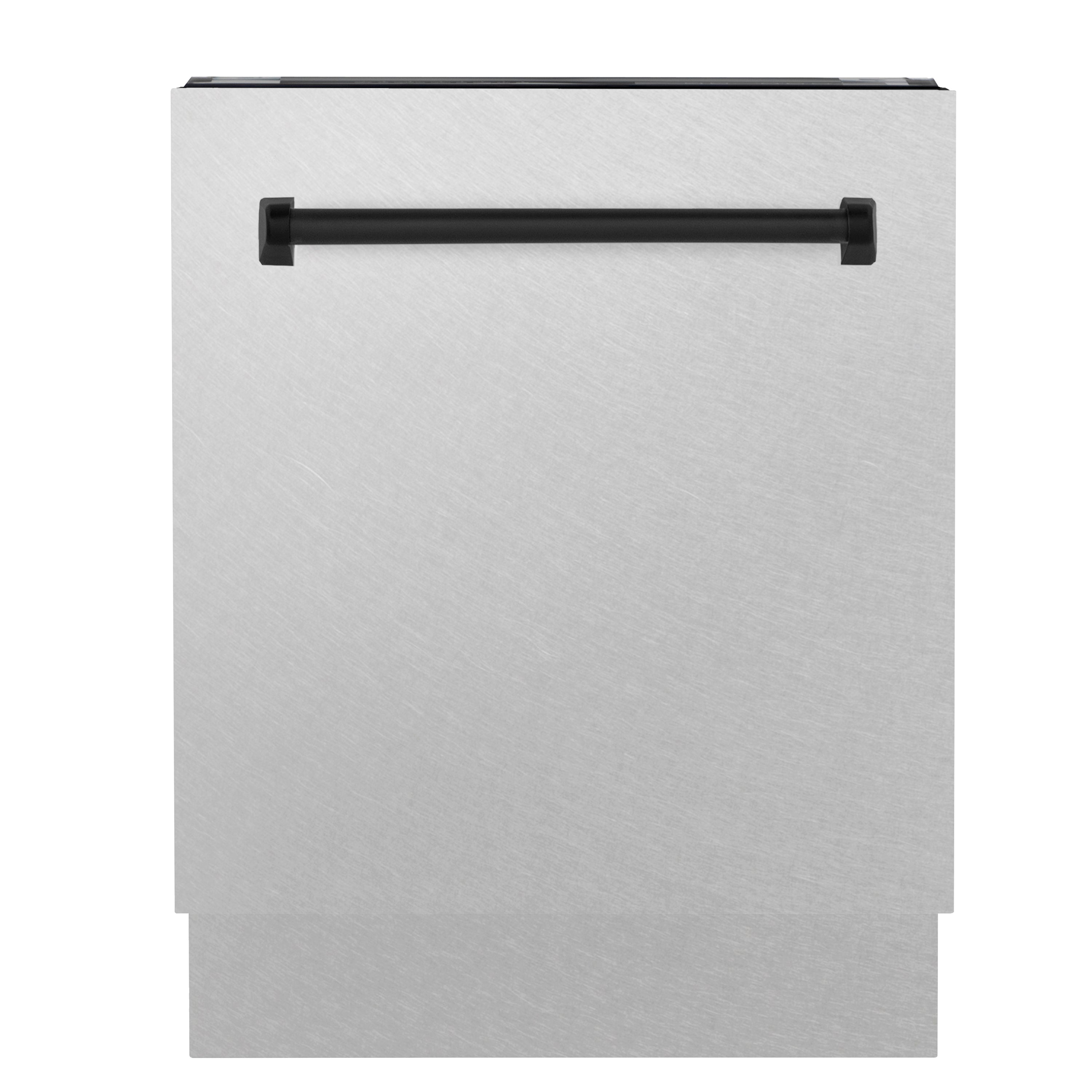 ZLINE Autograph Edition 24 in. Tallac Series 3rd Rack Top Control Built-In Tall Tub Dishwasher with Satin Stainless Steel Panel and Matte Black Handle, 51dBa (DWVZ-SN-24-MB)