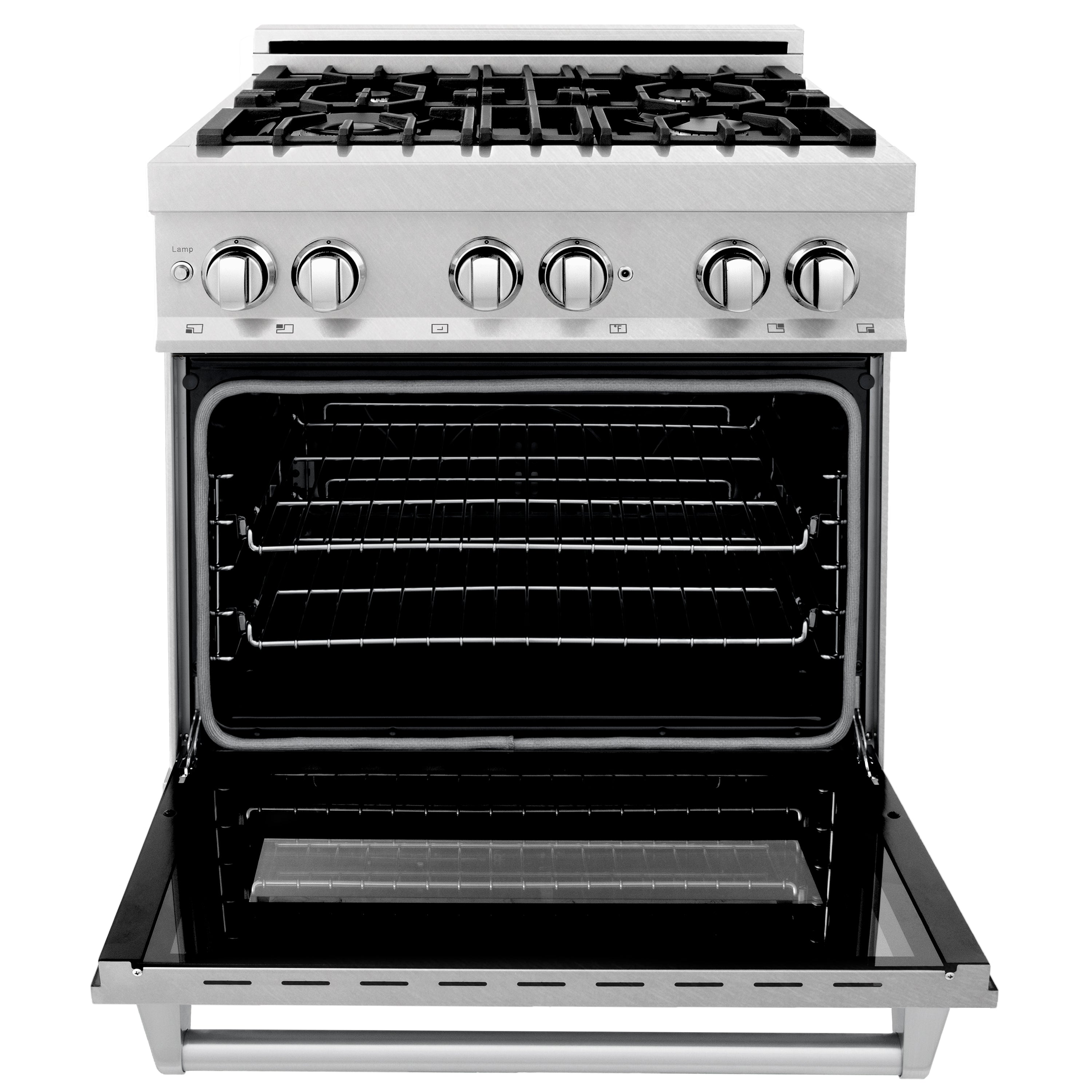 ZLINE 30 in. 4.0 cu. ft. Legacy Dual Fuel Range with 4 Burner Gas Cooktop and Electric Convection Oven in Satin Stainless Steel with Griddle (RAS-SN-GR-30)