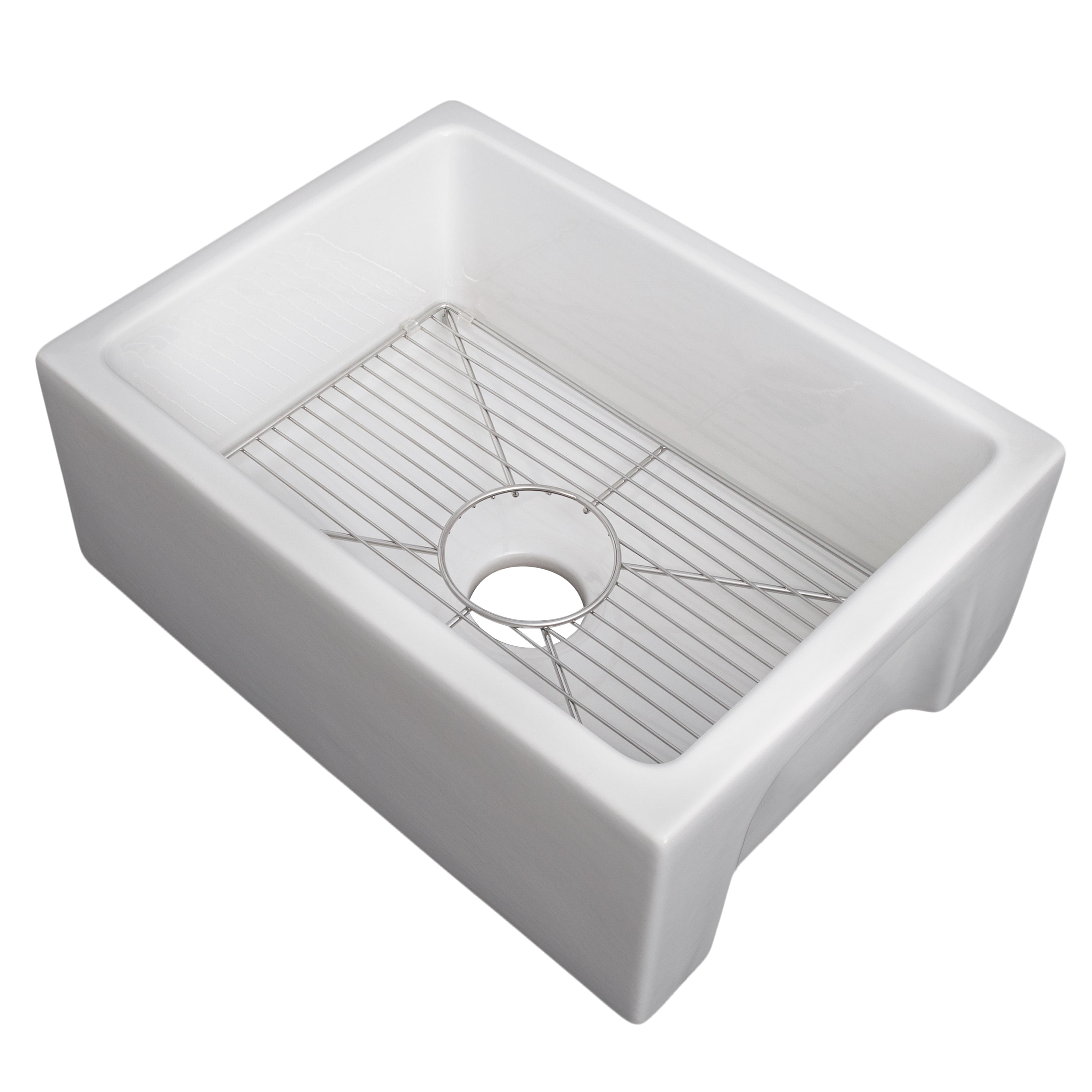 ZLINE 24 in. Venice Farmhouse Apron Front Reversible Single Bowl Fireclay Kitchen Sink with Bottom Grid in White Gloss (FRC5120-WH-24)