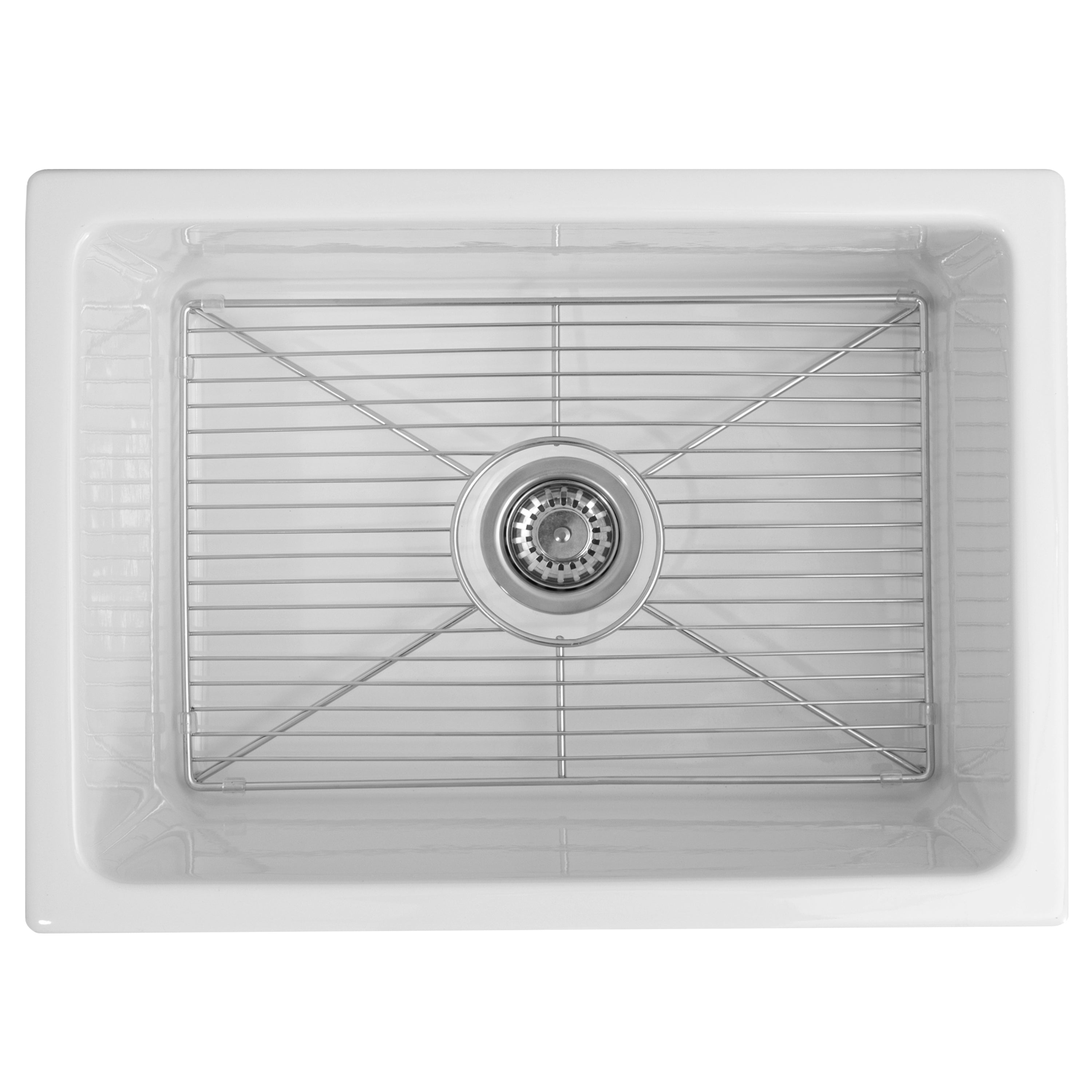 ZLINE 24 in. Venice Farmhouse Apron Front Reversible Single Bowl Fireclay Kitchen Sink with Bottom Grid in White Gloss (FRC5120-WH-24)