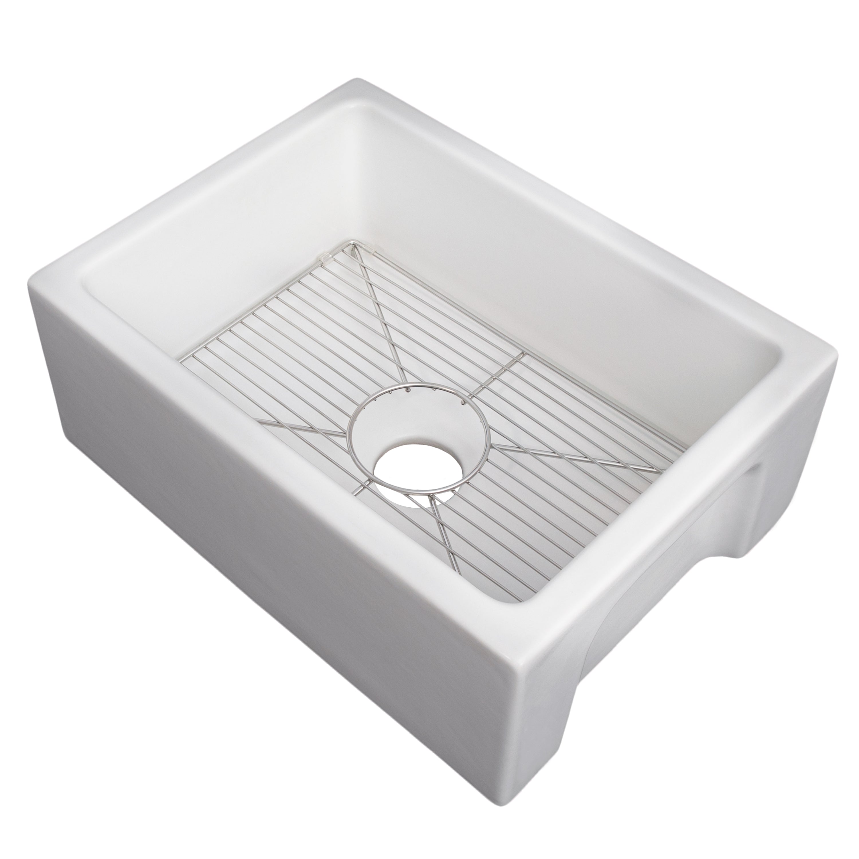ZLINE 24 in. Venice Farmhouse Apron Front Reversible Single Bowl Fireclay Kitchen Sink with Bottom Grid in White Matte (FRC5120-WM-24)
