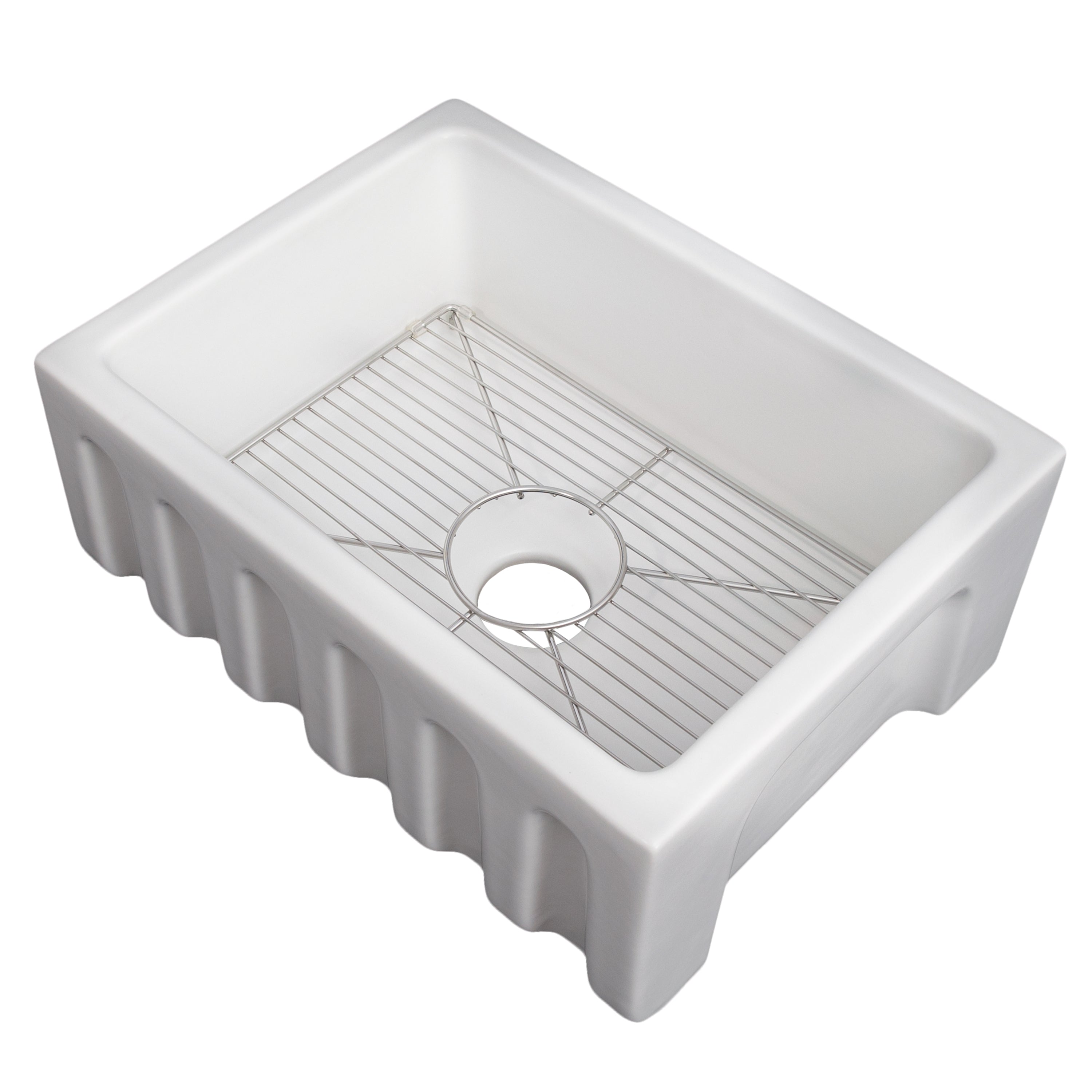 ZLINE 24 in. Venice Farmhouse Apron Front Reversible Single Bowl Fireclay Kitchen Sink with Bottom Grid in White Matte (FRC5120-WM-24)