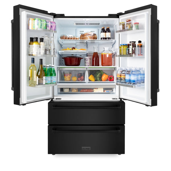 ZLINE Kitchen Package with Black Stainless Steel Refrigeration, 30" Dual Fuel Range and 30" Traditional Over the Range Microwave (3KPR-RABOTRH30)