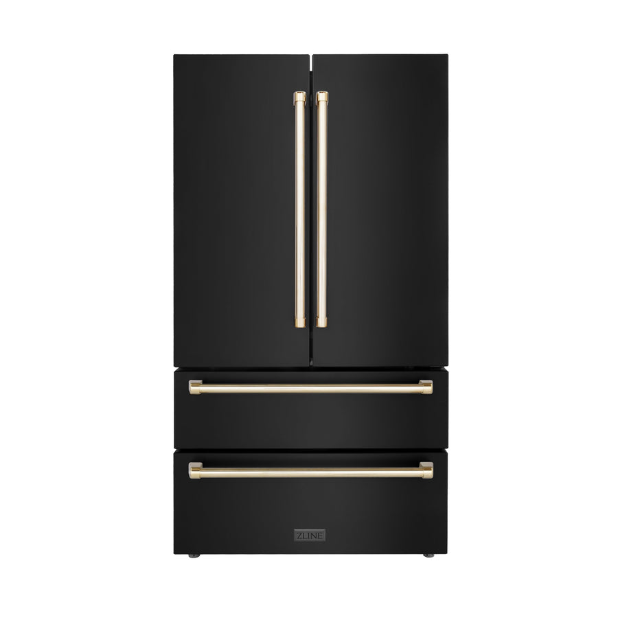 ZLINE 48" Appliance Package - Autograph Edition - Black Stainless Steel Dual Fuel Range, Range Hood, Dishwasher and Refrigeration with Gold Accents (4AKPR-RABRHDWV48-G)