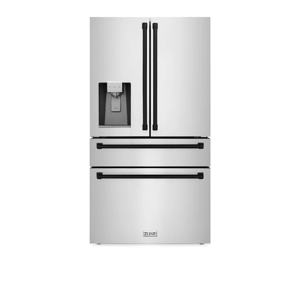ZLINE Autograph Edition 30 in. Kitchen Package with Stainless Steel Dual Fuel Range, Range Hood, Dishwasher, and Refrigerator with External Water Dispenser with Matte Black Accents (4AKPR-RARHDWM30-MB)