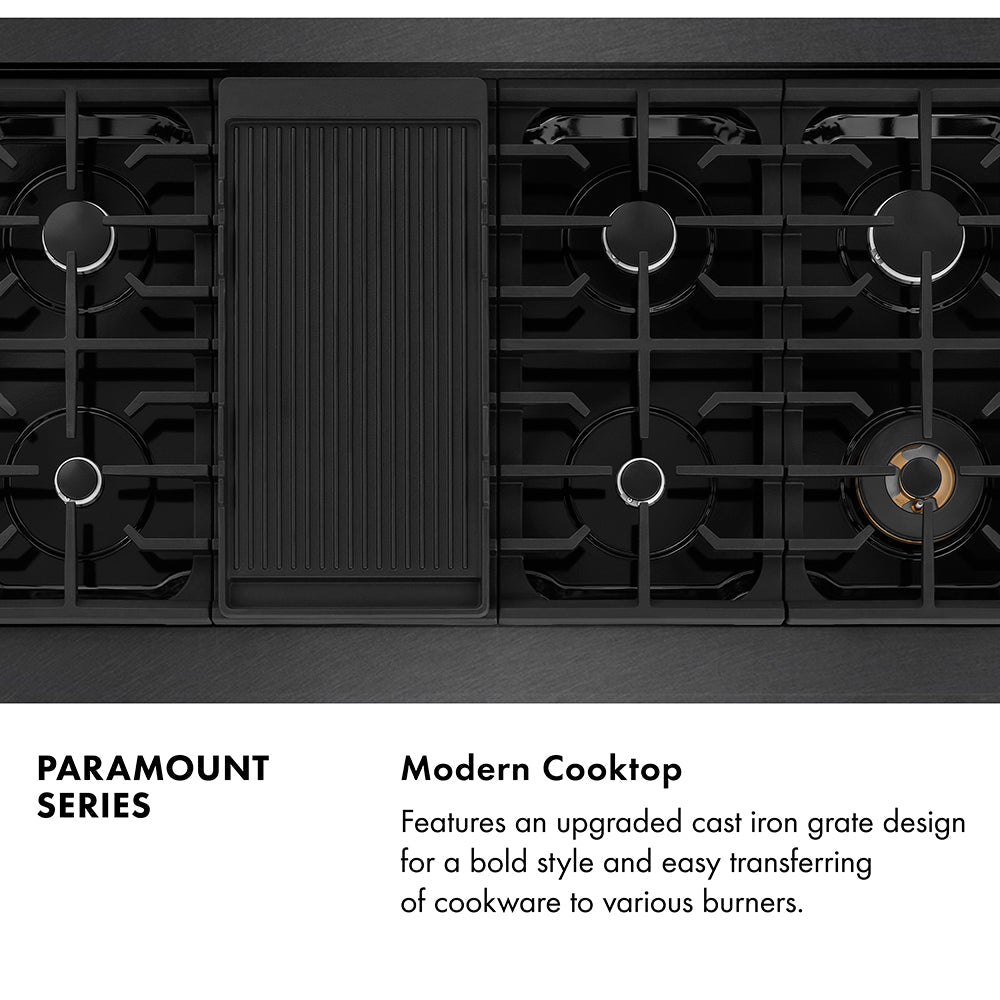 ZLINE 48 in. 6.7 cu. ft. Paramount Double Oven Gas Range with 8 Burner Cooktop in Black Satin Stainless Steel (SGRBS-48)