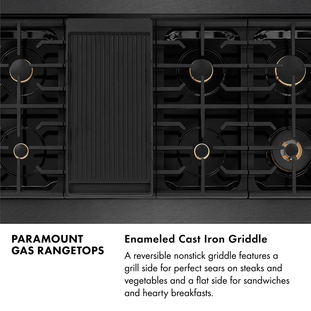 ZLINE Designer Collection 48 in. Paramount Gas Rangetop with 8 Burners in Black Satin Stainless Steel with Matte Black and Champagne Bronze Accents (SRTBSZ-48-MBCB)