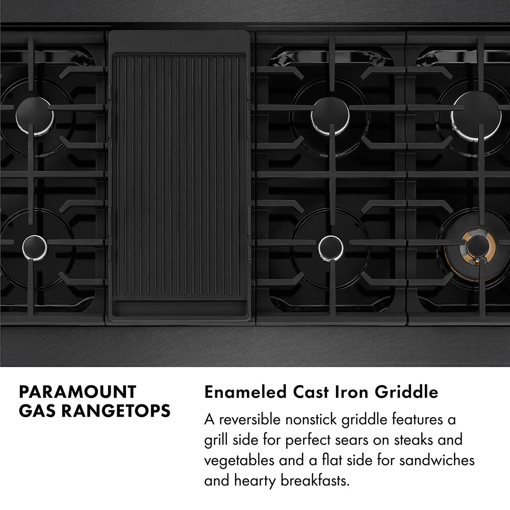 ZLINE 48 in. Paramount Gas Rangetop with 8 Burners and Porcelain Cooktop in Black Satin Stainless Steel (SRTBS-48)