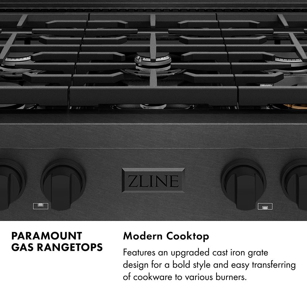 ZLINE 36 in. Paramount Gas Rangetop with 6 Burners and Porcelain Cooktop in Black Satin Stainless Steel (SRTBS-36)