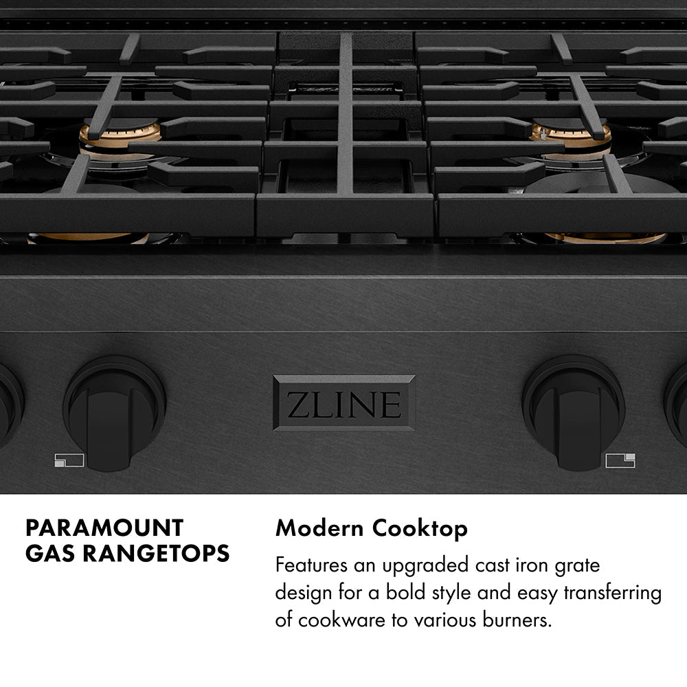 ZLINE 30 in. Paramount Gas Rangetop with 4 Brass Burners and Porcelain Cooktop in Black Satin Stainless Steel (SRTBS-BR-30)