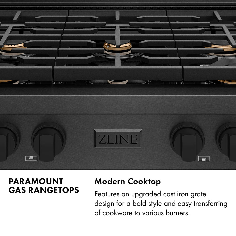 ZLINE 36 in. Paramount Gas Rangetop with 6 Brass Burners and Porcelain Cooktop in Black Satin Stainless Steel (SRTBS-BR-36)