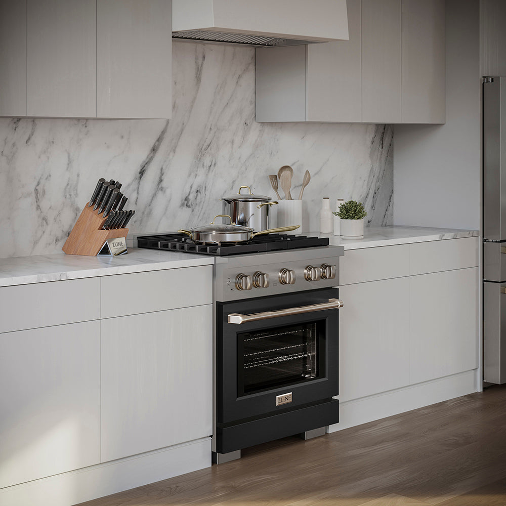 ZLINE 30 in. 4.2 cu. ft. Paramount Dual Fuel Range with 4 Burner DuoPro™ Cooktop and Electric Convection Oven with Black Matte Door (PSDR-BLM-30)