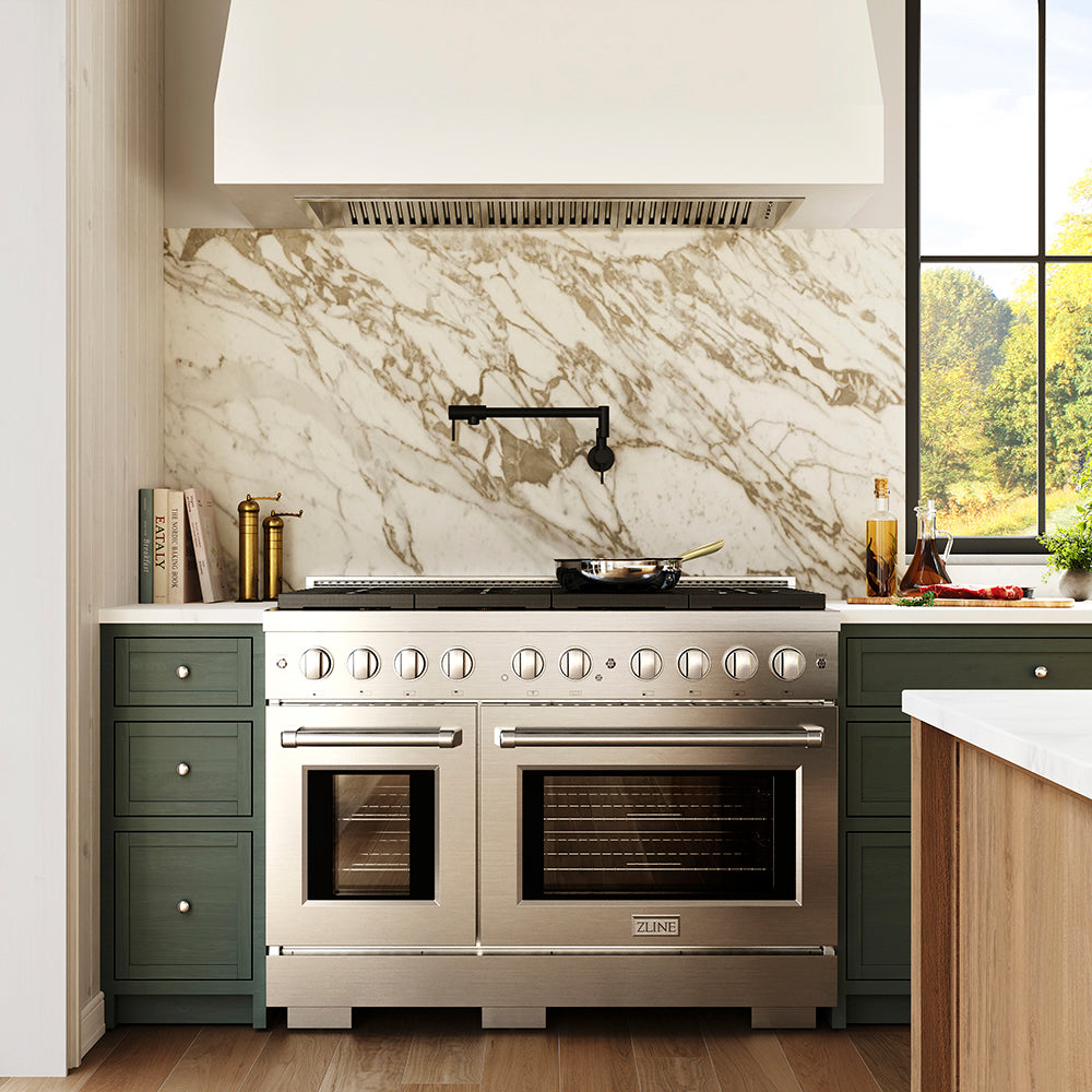 ZLINE 48 in. 6.7 cu. ft. Paramount Gas Range with 8 Burner DuoPro™ Cooktop and Dual Ovens in Stainless Steel (PSGR48)