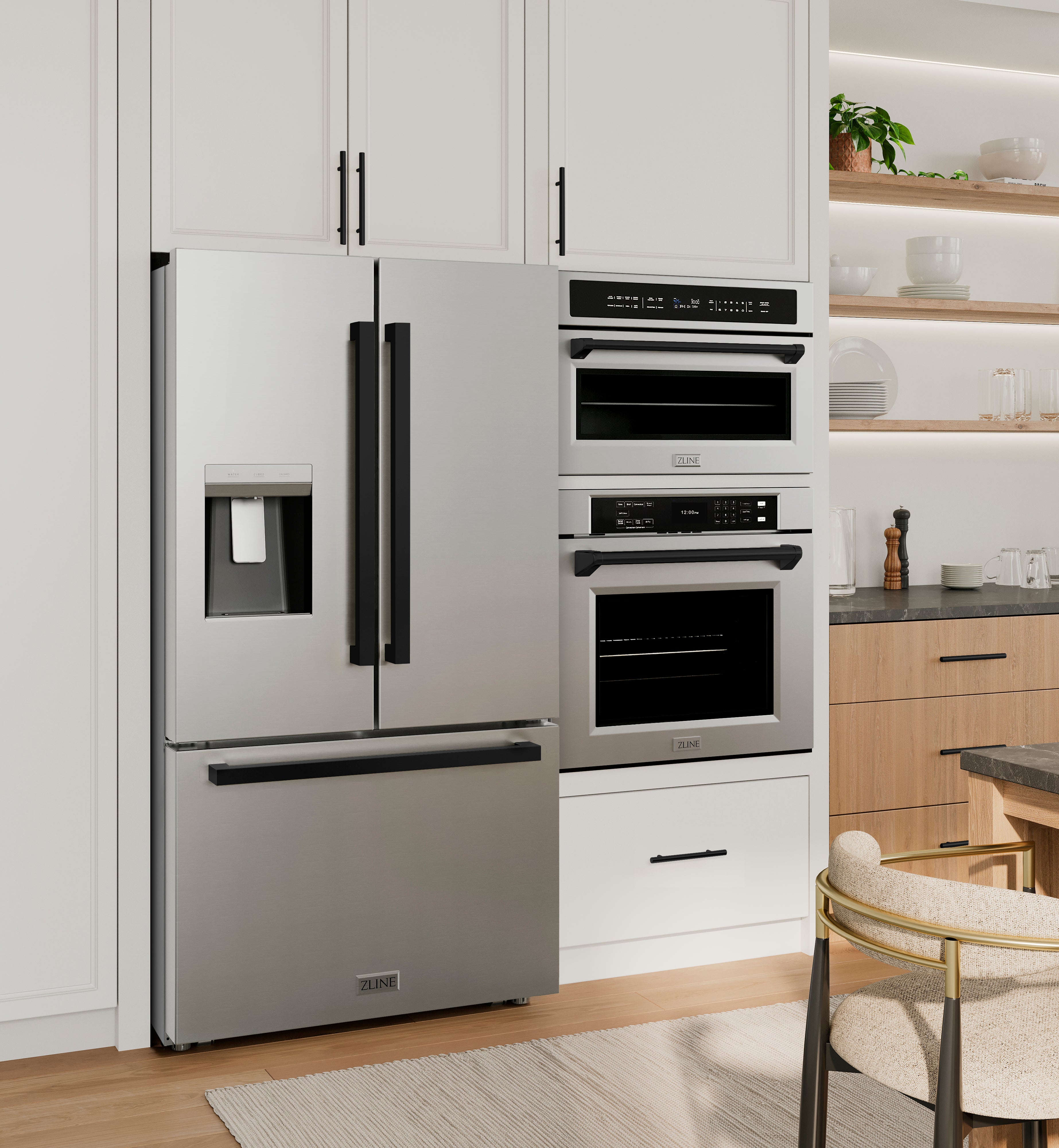 ZLINE Autograph Edition 36 in. 28.9 cu. ft. Standard-Depth French Door External Water Dispenser Refrigerator with Dual Ice Maker in Fingerprint-Resistant Stainless Steel and Matte Black Modern Handles (RSMZ-W-36-FMB)