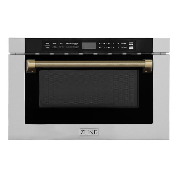 ZLINE Autograph Edition 24 in. 1.2 cu. ft. Built-in Microwave Drawer in Stainless Steel and Champagne Bronze Helix Handle (MWDZ-1-H-KCB)