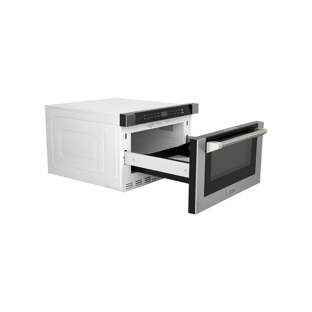 ZLINE Autograph Edition 24 in. 1.2 cu. ft. Built-in Microwave Drawer in Stainless Steel and Polished Nickel Helix Handle (MWDZ-1-H-KPN)