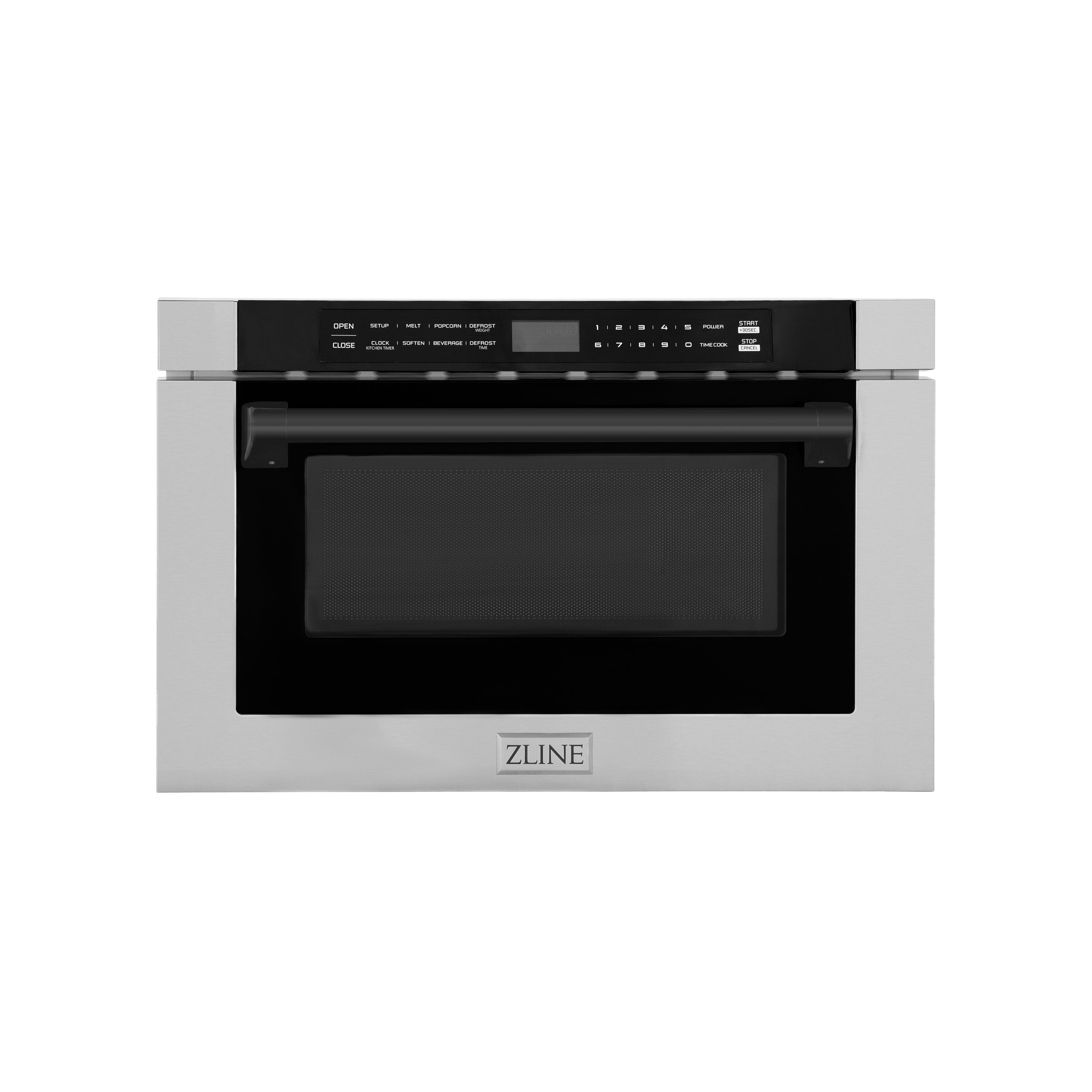 ZLINE Autograph Edition 24" 1.2 cu. ft. Built-in Microwave Drawer with a Traditional Handle in Stainless Steel and Matte Black Accents (MWDZ-1-H-MB)