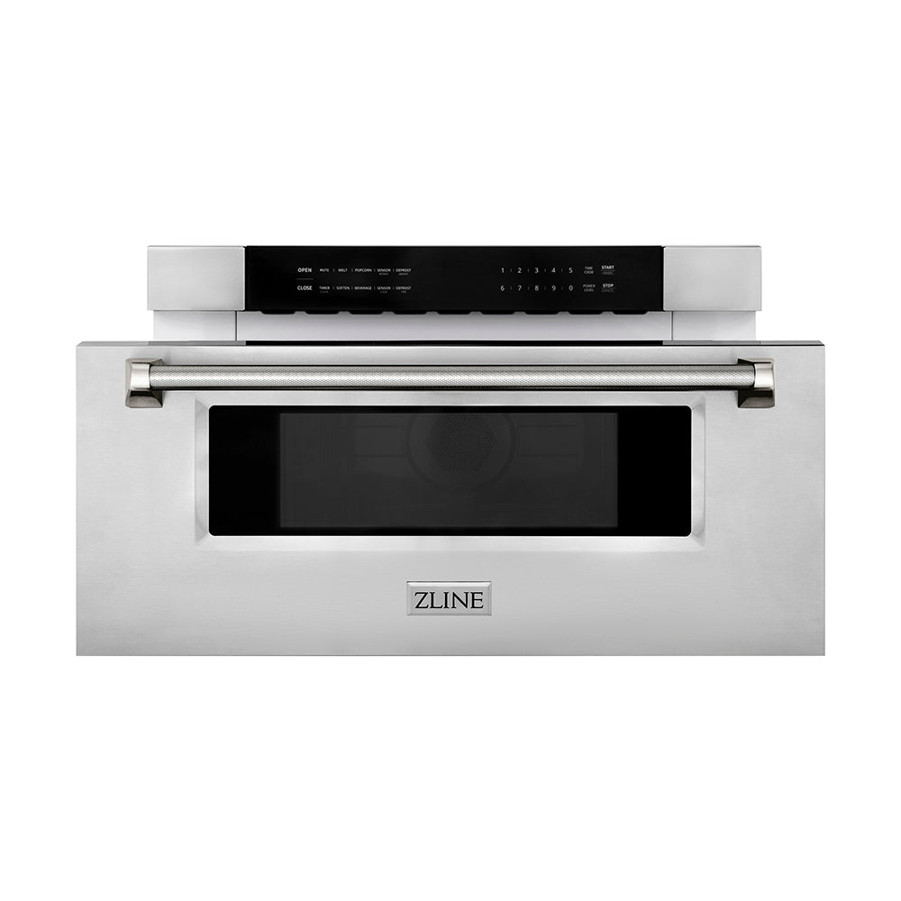 ZLINE Autograph Edition 30 in. 1.2 cu. ft. Built-in Microwave Drawer in Stainless Steel and Polished Gold Nickel Handle (MWDZ-30-KPN)