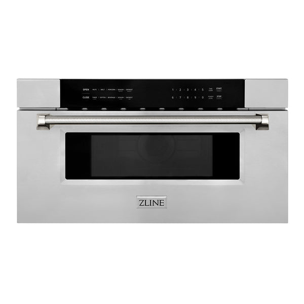 ZLINE Autograph Edition 30 in. 1.2 cu. ft. Built-in Microwave Drawer in Stainless Steel and Polished Gold Nickel Handle (MWDZ-30-KPN)