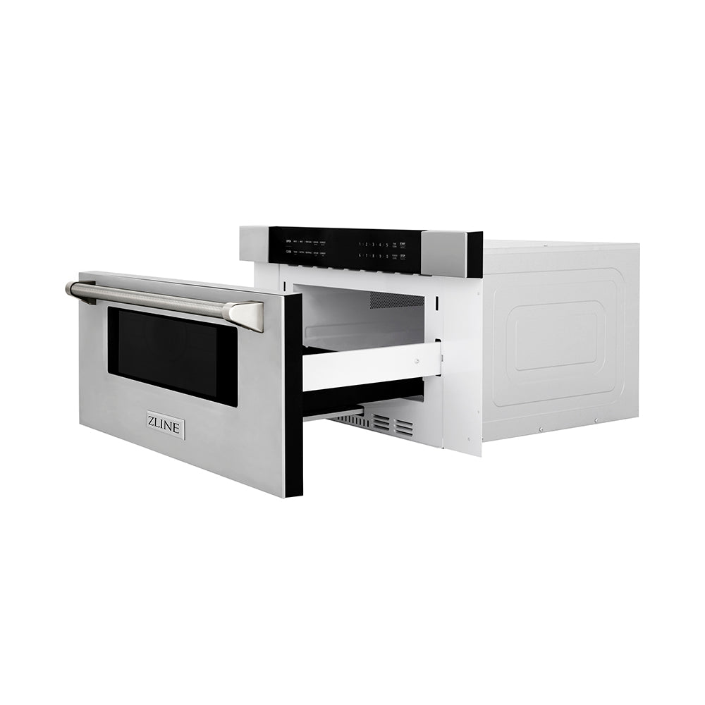 ZLINE Autograph Edition 30 in. 1.2 cu. ft. Built-in Microwave Drawer in Stainless Steel and Polished Gold Nickel Handle (MWDZ-30-KPN)
