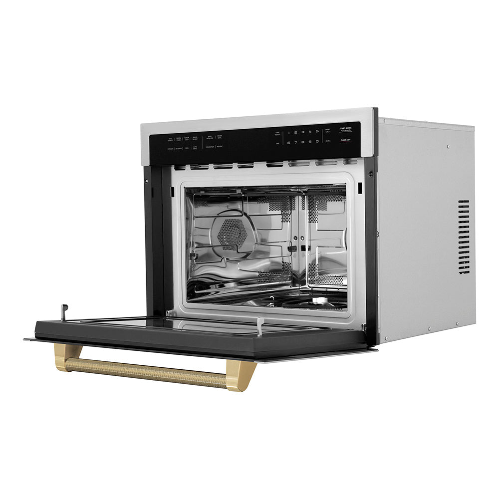 ZLINE Autograph Edition 24 in. 1.6 cu ft. Built-in Convection Microwave Oven in Stainless Steel and Champagne Bronze Helix Handle (MWOZ-24-KCB)