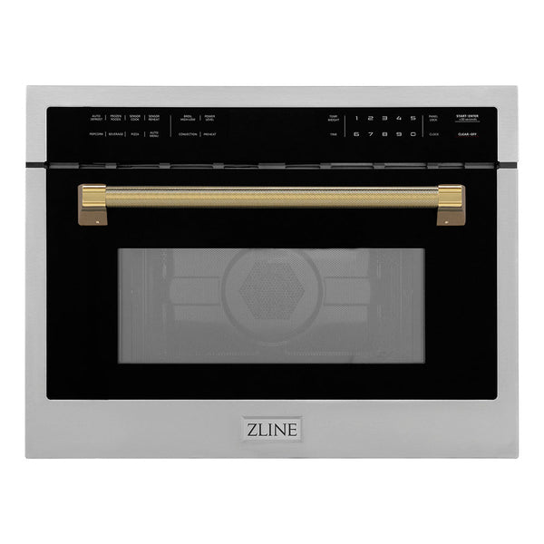 ZLINE Autograph Edition 24 in. 1.6 cu ft. Built-in Convection Microwave Oven in Stainless Steel and Polished Gold Helix Handle (MWOZ-24-KG)