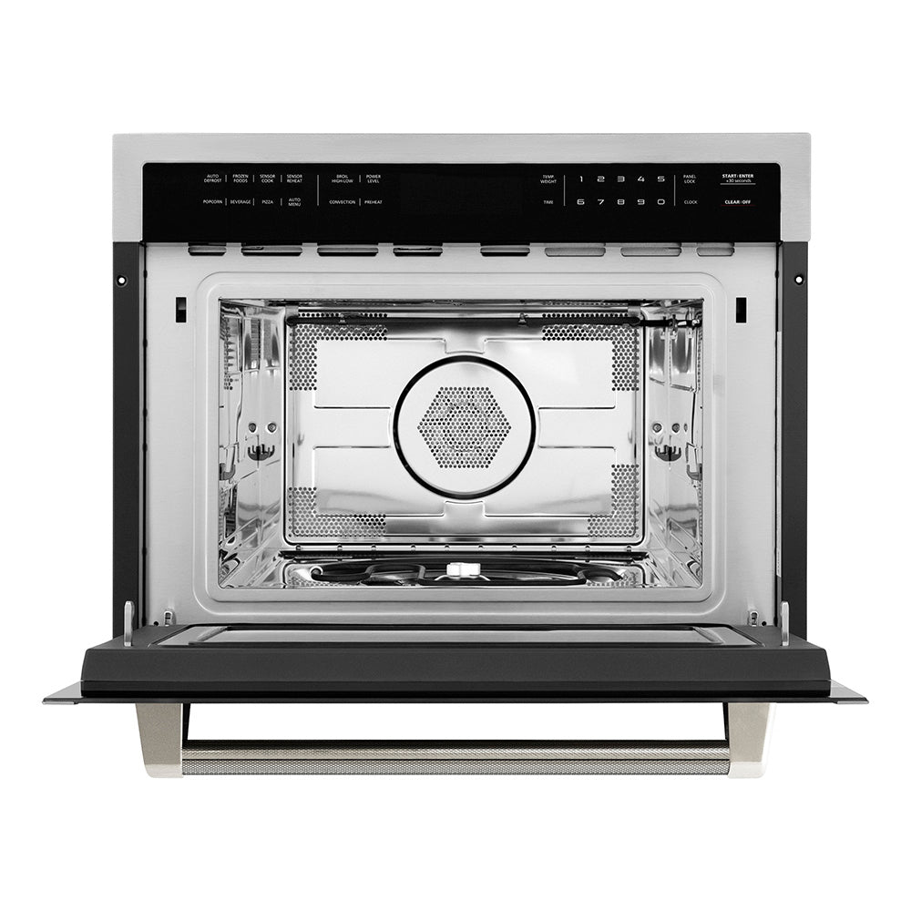 ZLINE Autograph Edition 24 in. 1.6 cu ft. Built-in Convection Microwave Oven in Stainless Steel and Polished Nickel Helix Handle (MWOZ-24-KPN)