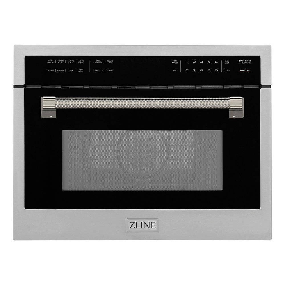 ZLINE Autograph Edition 24 in. 1.6 cu ft. Built-in Convection Microwave Oven in Stainless Steel and Polished Nickel Helix Handle (MWOZ-24-KPN)