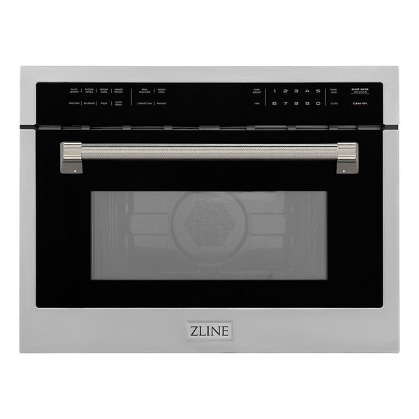 ZLINE Autograph Edition 24 in. 1.6 cu ft. Built-in Convection Microwave Oven in Stainless Steel and Polished Nickel Helix Handle (MWOZ-24-KPN)