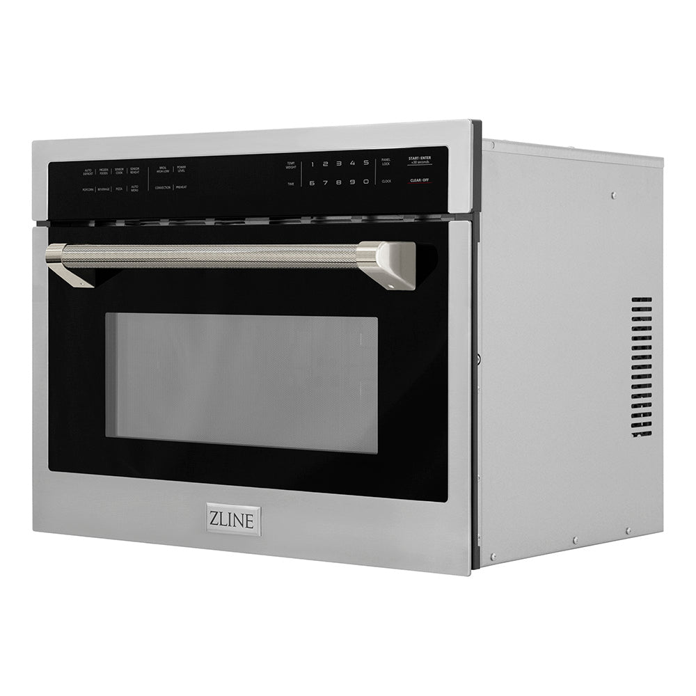 ZLINE Autograph Edition 24 in. 1.6 cu ft. Built-in Convection Microwave Oven in Stainless Steel and Polished Nickel Helix Handle (MWOZ-24-KPN)