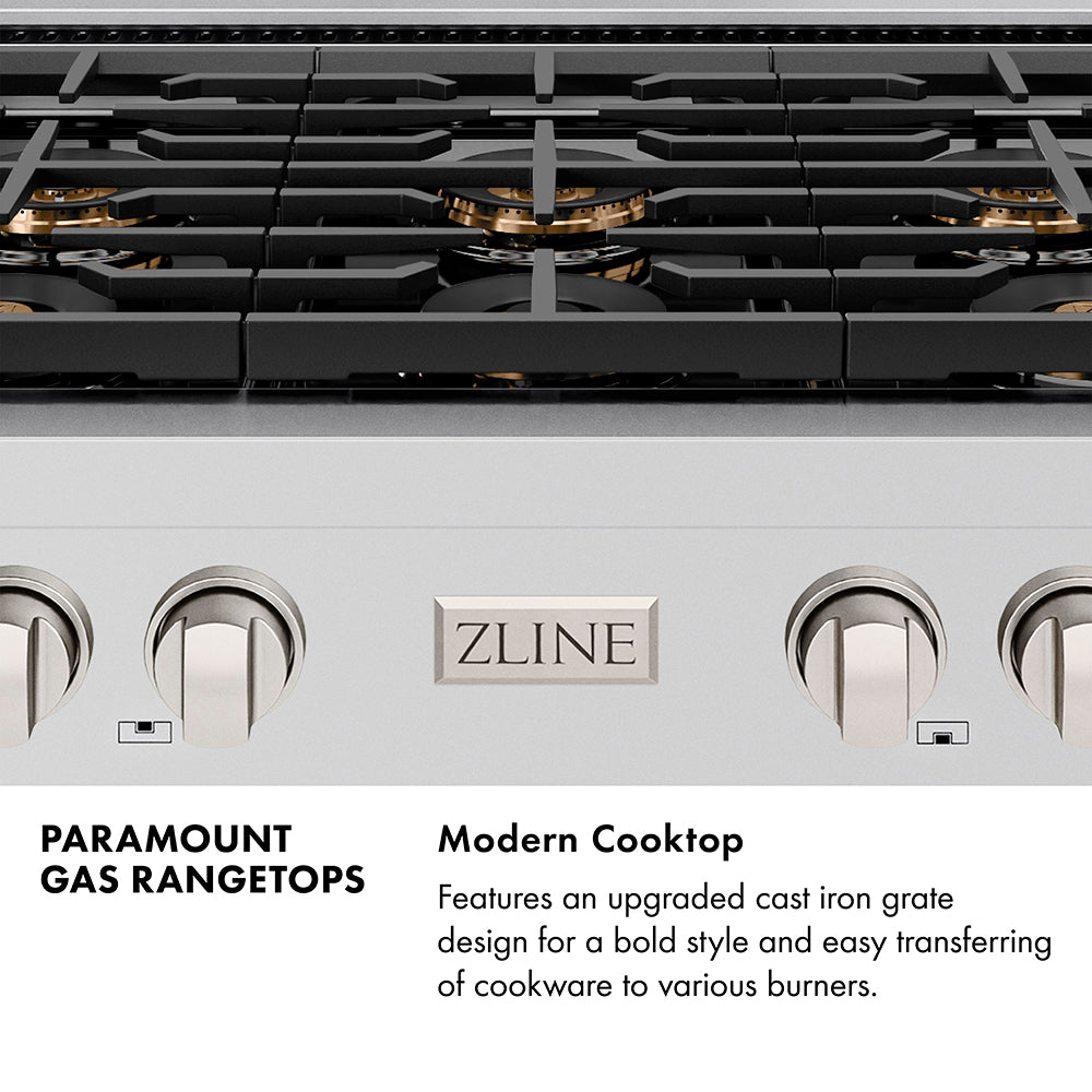 ZLINE Autograph Edition 48 in. Paramount Gas Rangetop with 8 Burner DuoPro™ Cooktop in Stainless Steel and Matte Black Accents (PSRTZ-48-MB)