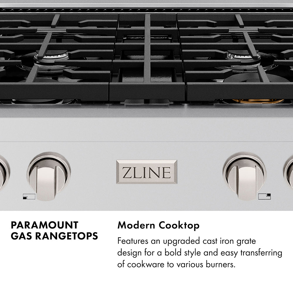 ZLINE Autograph Edition 48 in. Paramount Gas Rangetop with 8 Burner DuoPro™ Cooktop in Stainless Steel and Champagne Bronze Accents (PSRTZ-48-CB)