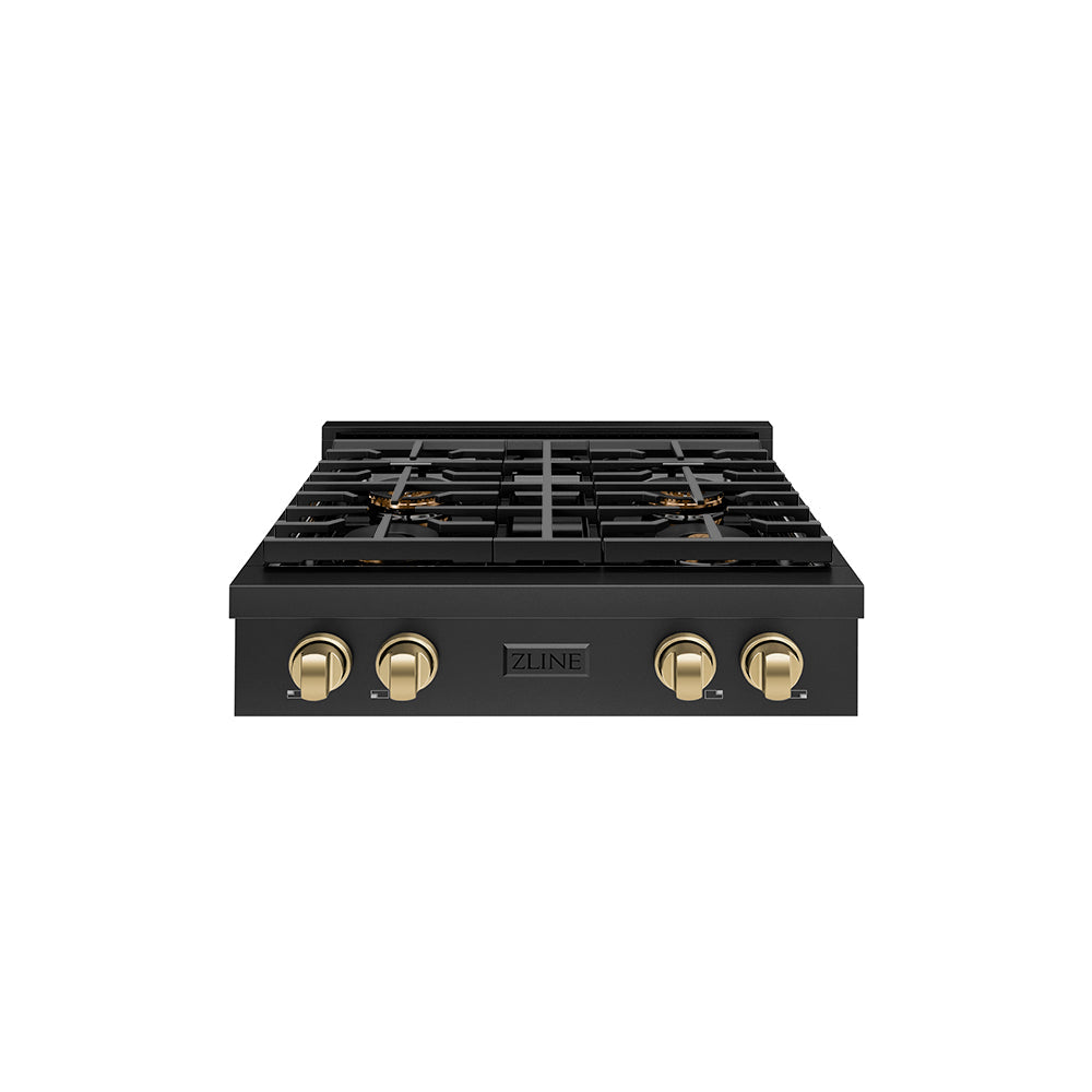 ZLINE Autograph Edition 30 in. Paramount Gas Rangetop with 4 Burner DuoPro™ Cooktop in Black Stainless Steel and Champagne Bronze Accents (PSRTBZ-30-CB)