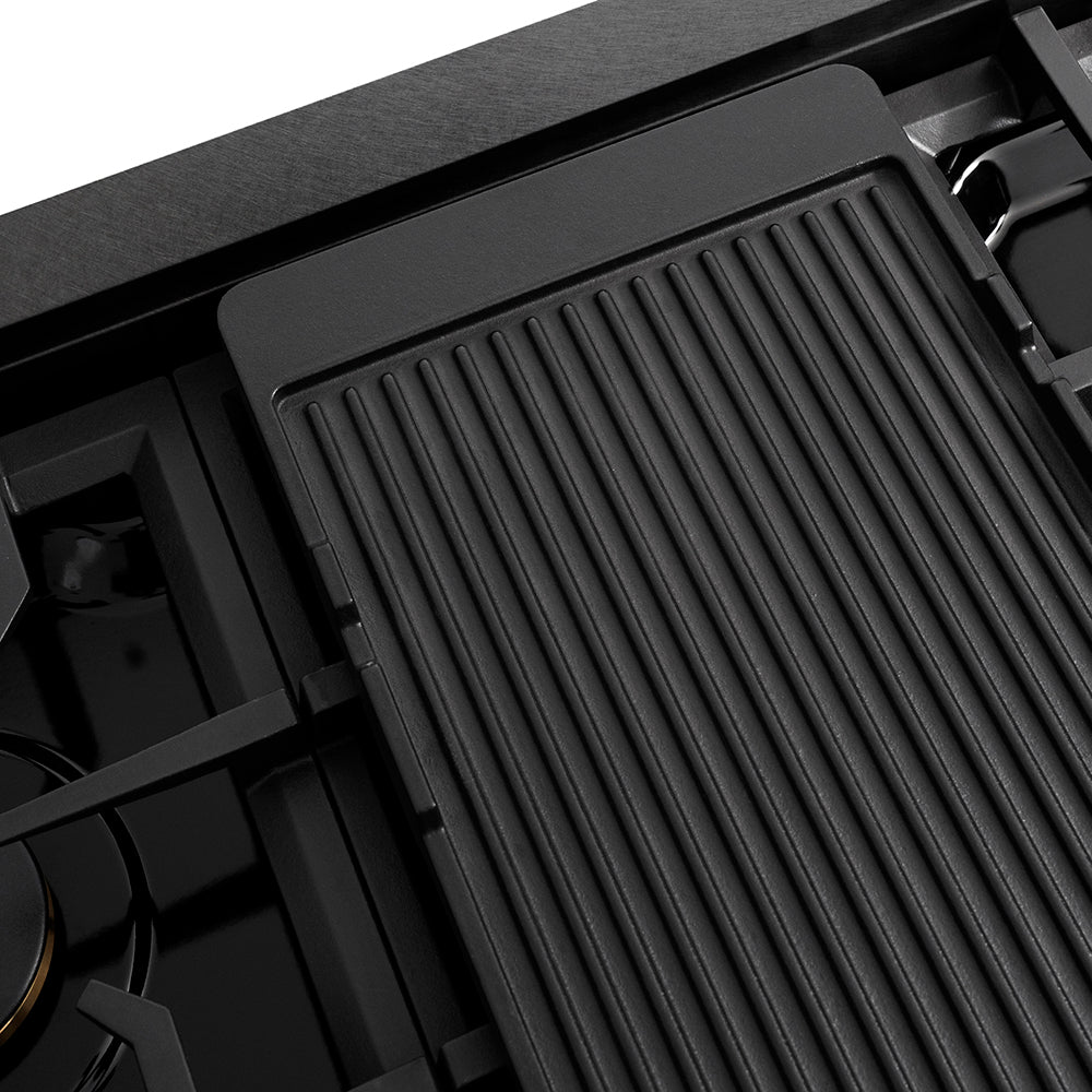 ZLINE Autograph Edition 48 in. Paramount Gas Rangetop with 8 Burners and Porcelain Cooktop in Black Satin Stainless Steel with Champagne Bronze Accents (SRTBSZ-48-CB)