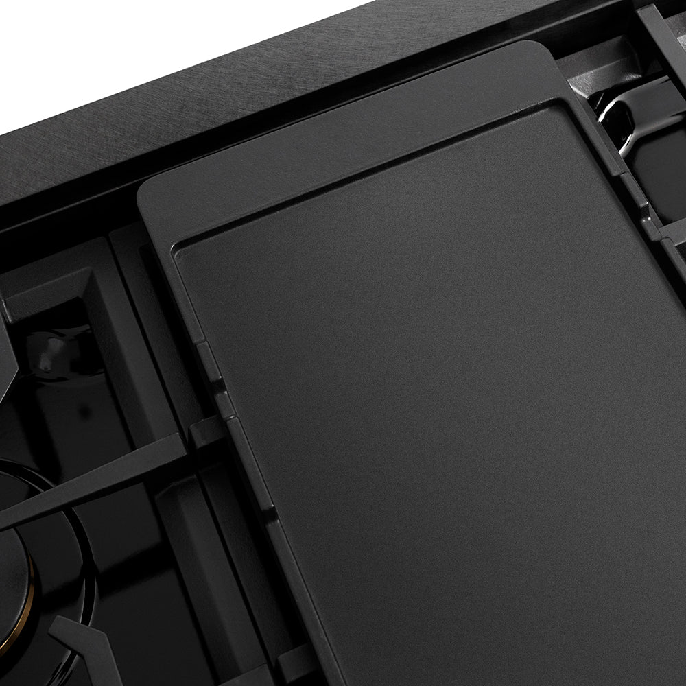 ZLINE Autograph Edition 48 in. Paramount Gas Rangetop with 8 Burners and Porcelain Cooktop in Black Satin Stainless Steel with Polished Gold Accents (SRTBSZ-48-G)