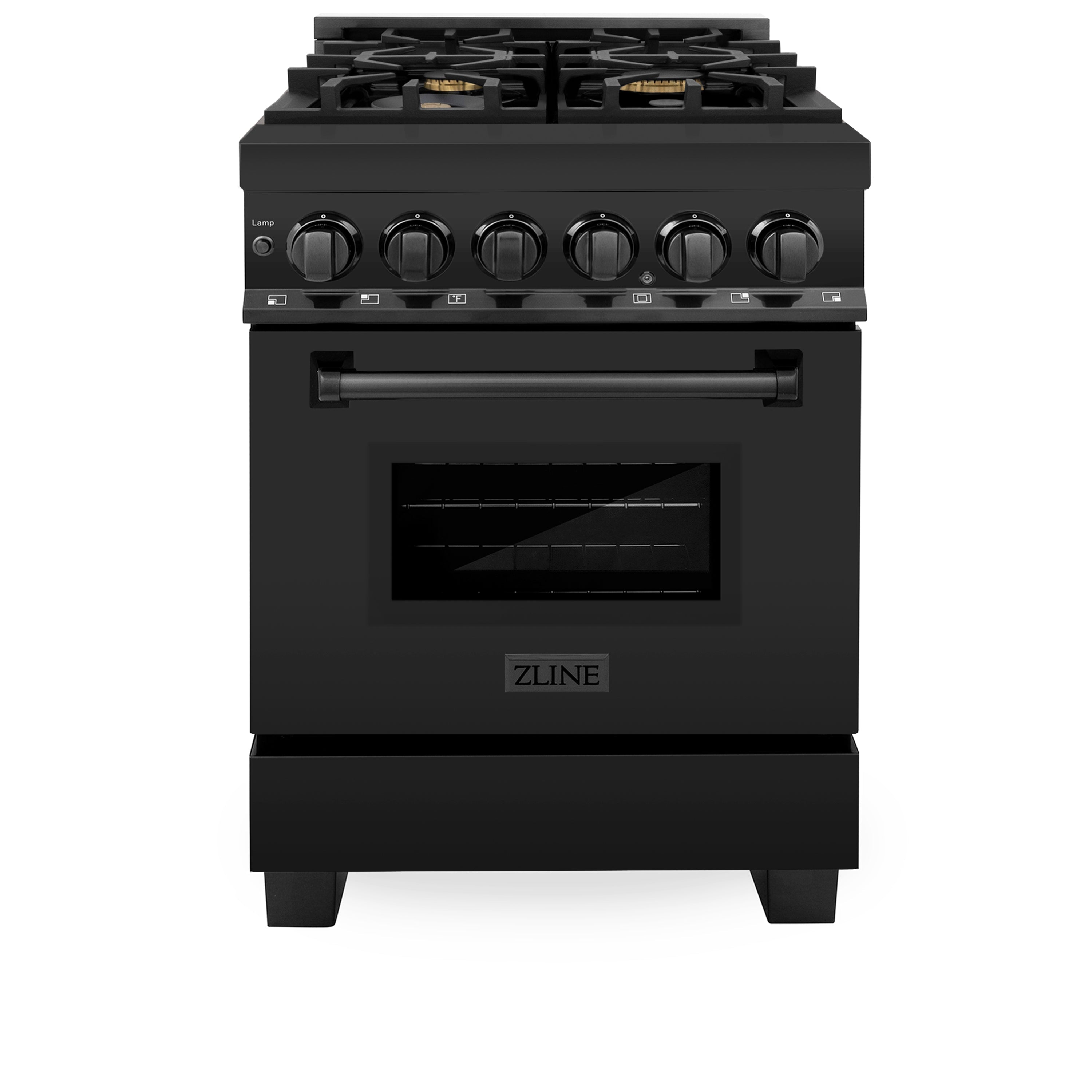 ZLINE 24 in. 2.8 cu. ft. Legacy Dual Fuel Range with Gas Cooktop and Electric Convection Oven in Black Stainless Steel with 4 Brass Burners (RAB-BR-24)