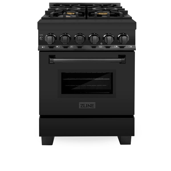 ZLINE 24 in. 2.8 cu. ft. Legacy Dual Fuel Range with Gas Cooktop and Electric Convection Oven in Black Stainless Steel with 4 Brass Burners (RAB-BR-24)