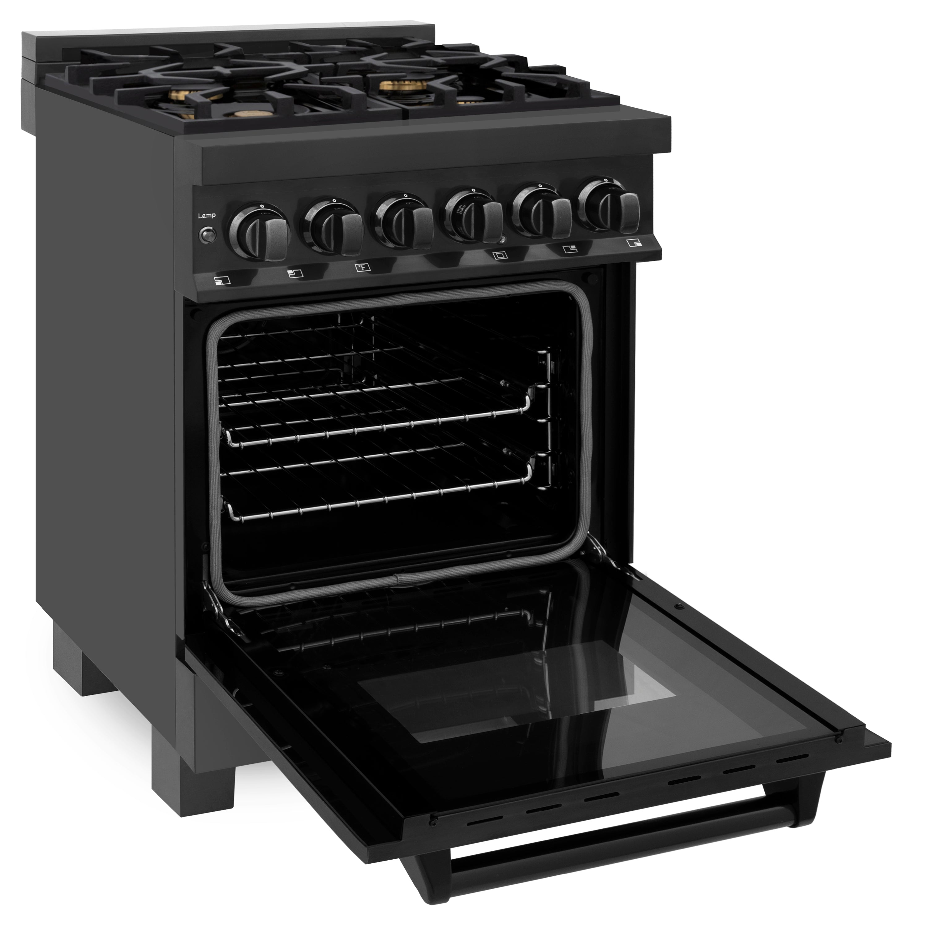 ZLINE 24 in. 2.8 cu. ft. Legacy Dual Fuel Range with Gas Cooktop and Electric Convection Oven in Black Stainless Steel with 4 Brass Burners (RAB-BR-24)