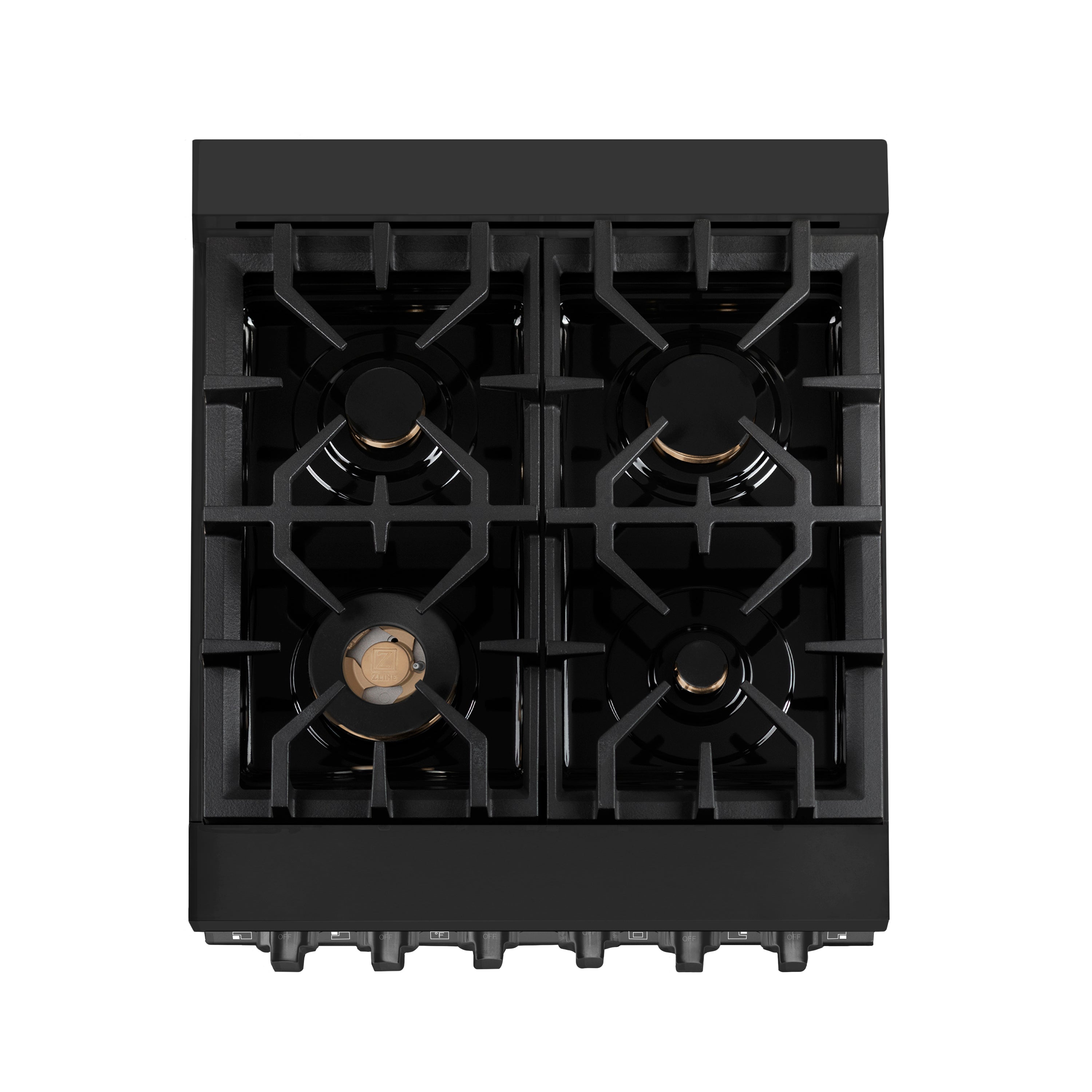 ZLINE 24 in. 2.8 cu. ft. Legacy Dual Fuel Range with Gas Cooktop and Electric Convection Oven in Black Stainless Steel with 4 Brass Burners (RAB-BR-24)