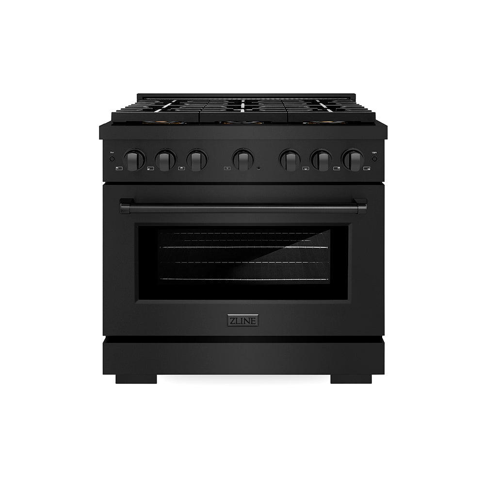 ZLINE 36 in. 5.2 cu. ft. Paramount Dual Fuel Range with 6 Burner DuoPro™ Cooktop and Electric Convection Oven in Black Stainless Steel (PSDRB-36)