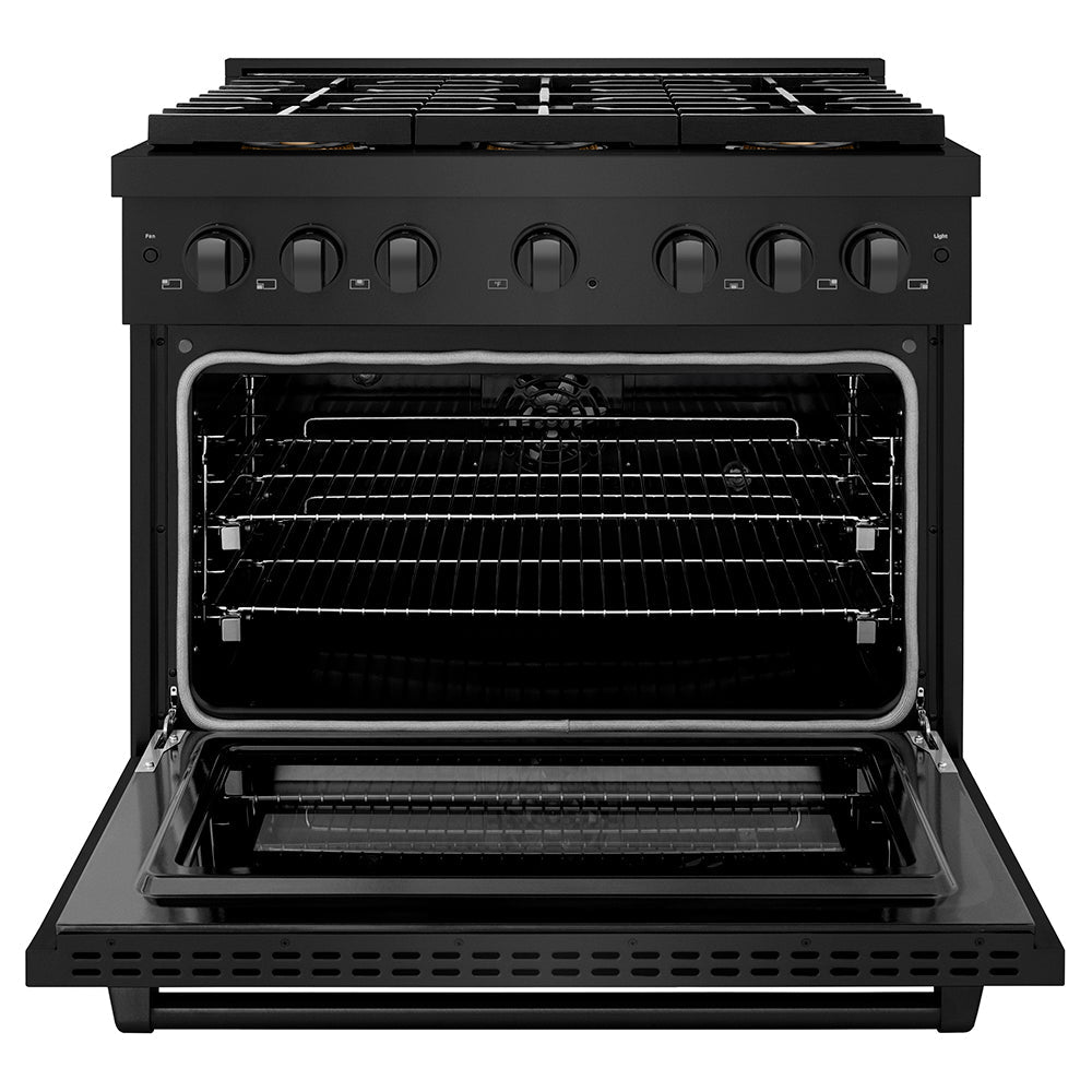 ZLINE 36 in. 5.2 cu. ft. Paramount Dual Fuel Range with 6 Burner DuoPro™ Cooktop and Electric Convection Oven in Black Stainless Steel (PSDRB-36)