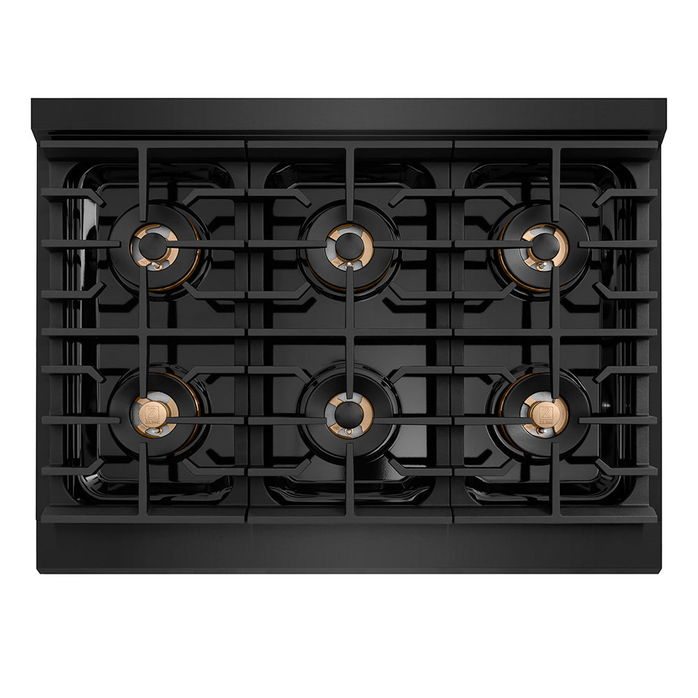ZLINE 36 in. 5.2 cu. ft. Paramount Dual Fuel Range with 6 Burner DuoPro™ Cooktop and Electric Convection Oven in Black Stainless Steel (PSDRB-36)