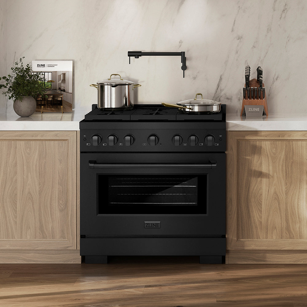 ZLINE 36 in. 5.2 cu. ft. Paramount Dual Fuel Range with 6 Burner DuoPro™ Cooktop and Electric Convection Oven in Black Stainless Steel (PSDRB-36)