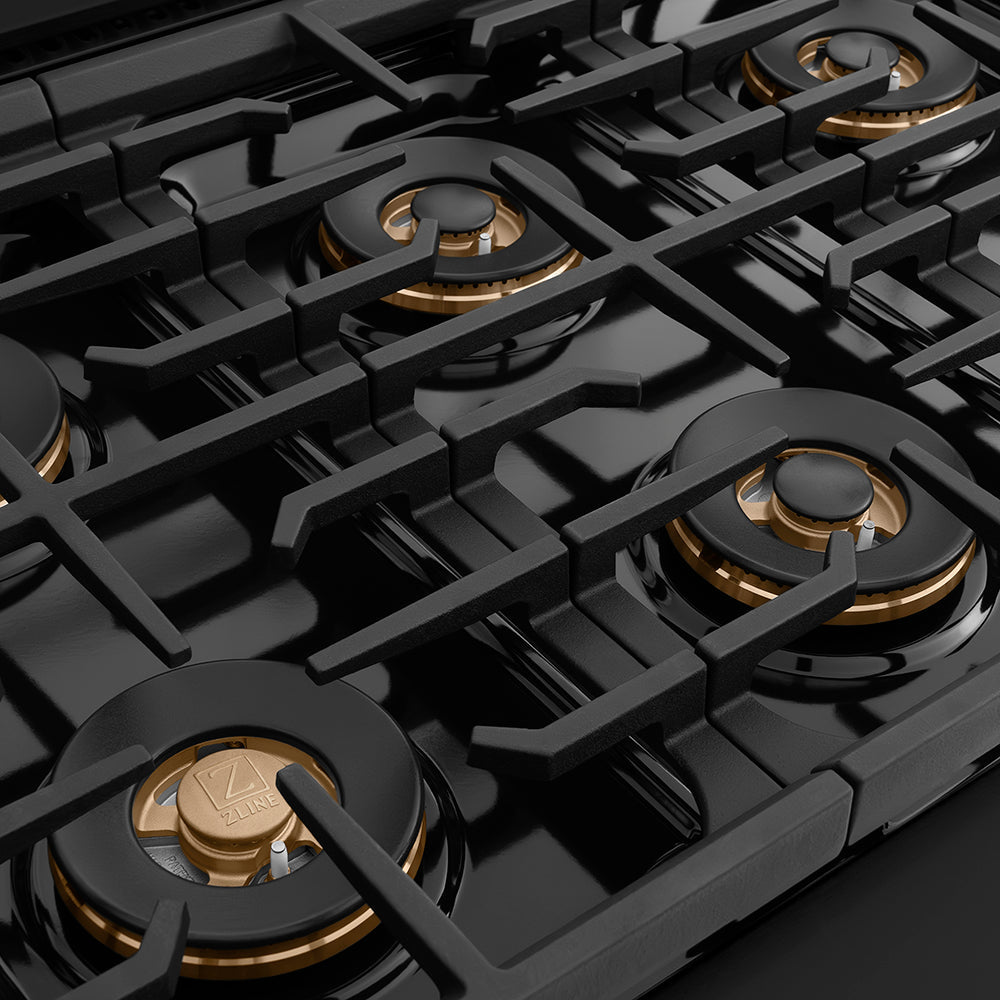 ZLINE Autograph Edition 36 in. 5.2 cu. ft. Paramount Dual Fuel Range with 6 Burner DuoPro™ Cooktop and Electric Convection Oven in Black Stainless Steel and Polished Gold Accents (PSDRBZ-36-G)