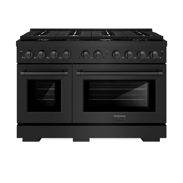 ZLINE 48 in. 6.7 cu. ft. Double Oven Gas Range in Black Stainless Steel with 8 Brass Burners (SGRB-BR-48)