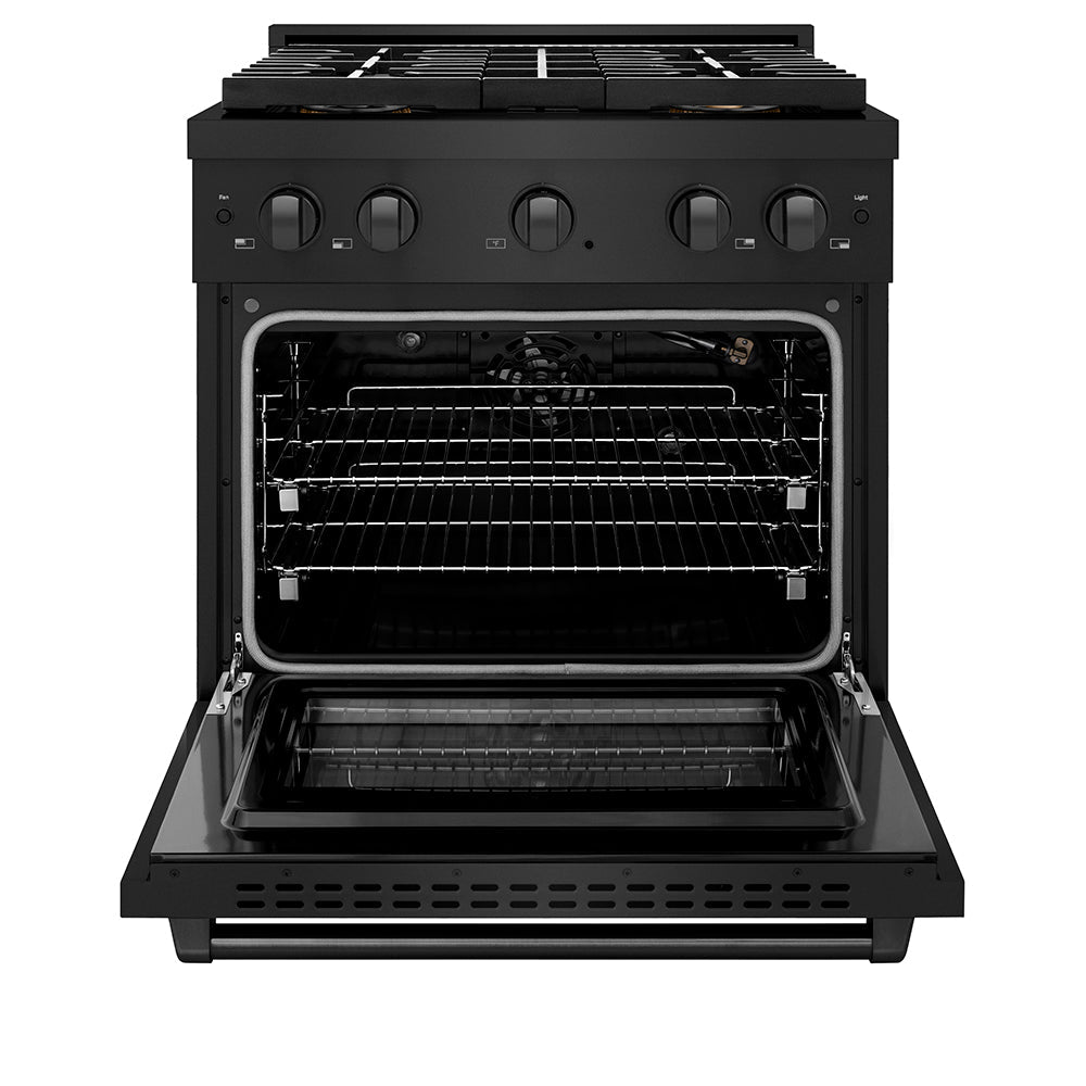 ZLINE 30 in. 4.2 cu. ft. Paramount Gas Range with 4 Burner DuoPro™ Cooktop and Convection Gas Oven in Black Stainless Steel (PSGRB-30)