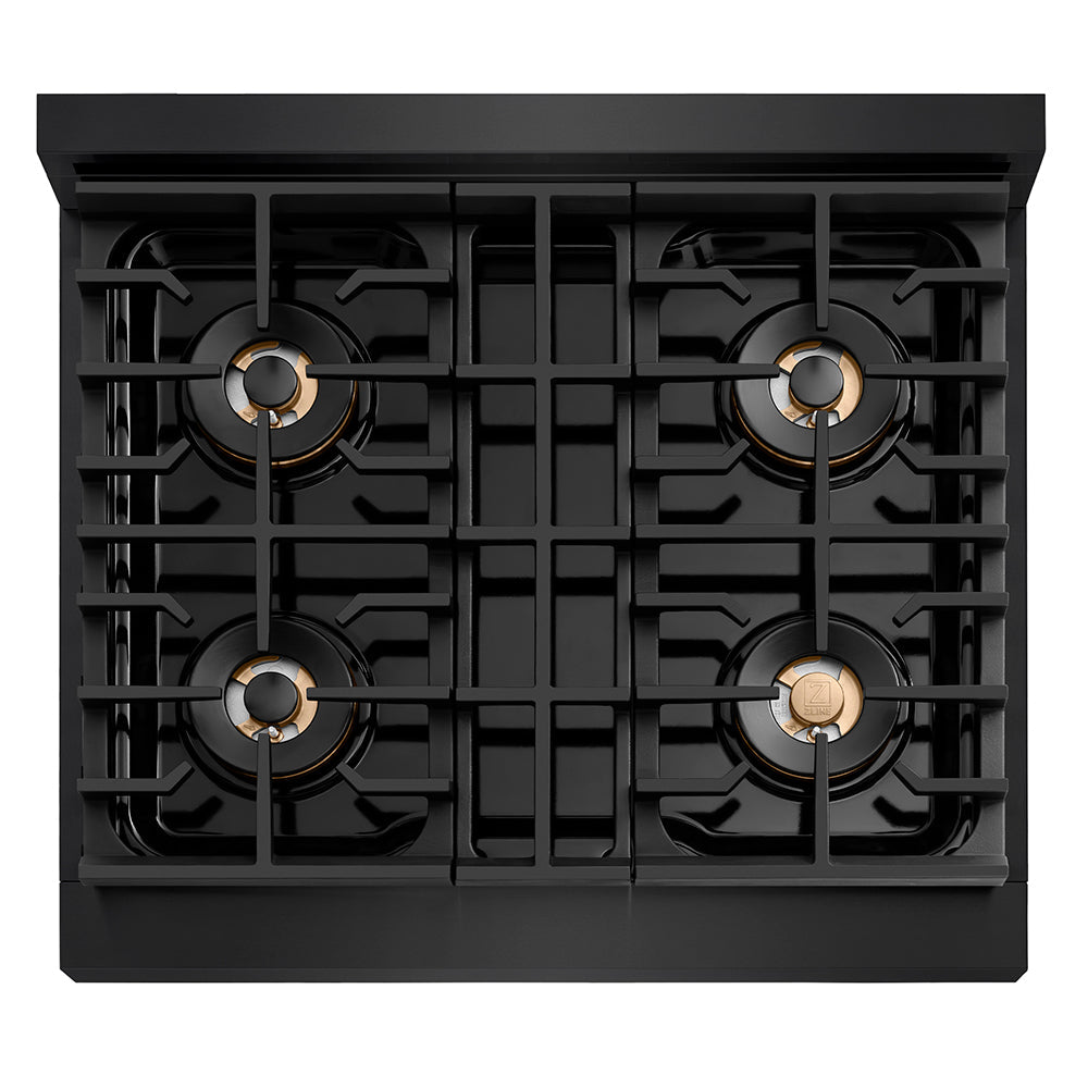 ZLINE 30 in. 4.2 cu. ft. Paramount Gas Range with 4 Burner DuoPro™ Cooktop and Convection Gas Oven in Black Stainless Steel (PSGRB-30)